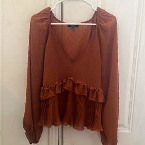 Lulu's Brown Ruffled Pleated Blouse